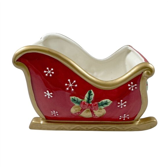 Fitz and Floyd Christmas Holiday Sleigh Ceramic Festive Bells Red and Gold - Picture 5 of 7